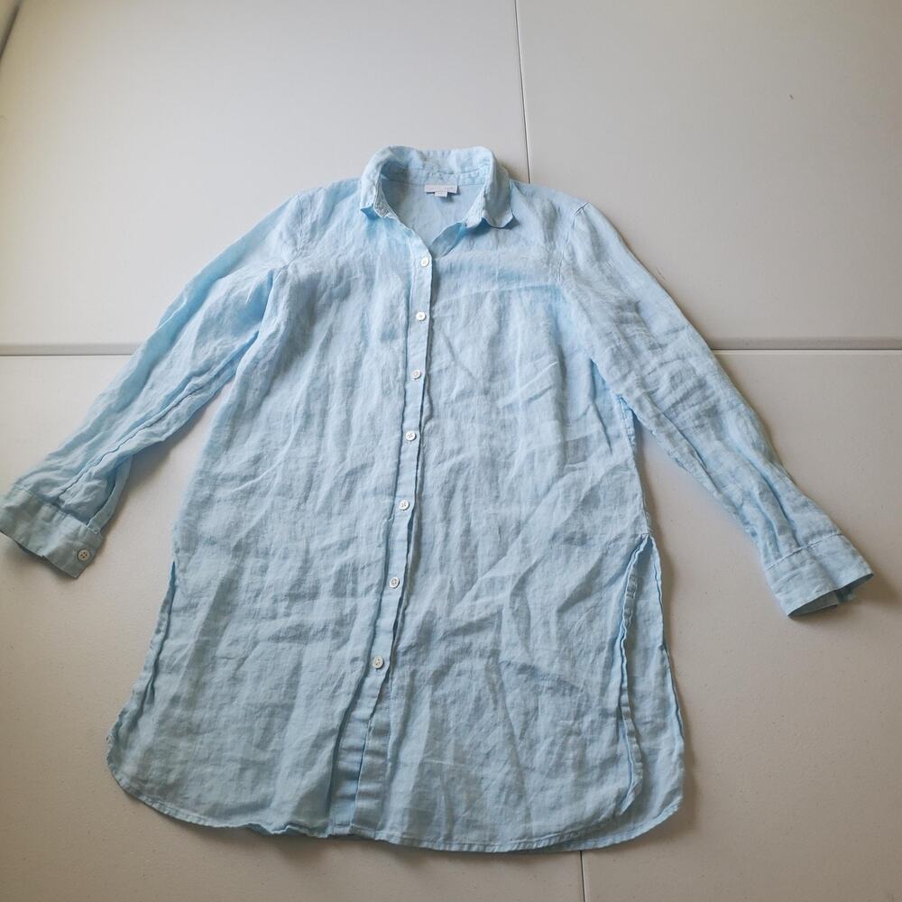 J. Jill Button Up Shirt Womens Small Light Blue Linen Long Sleeve Tunic Top